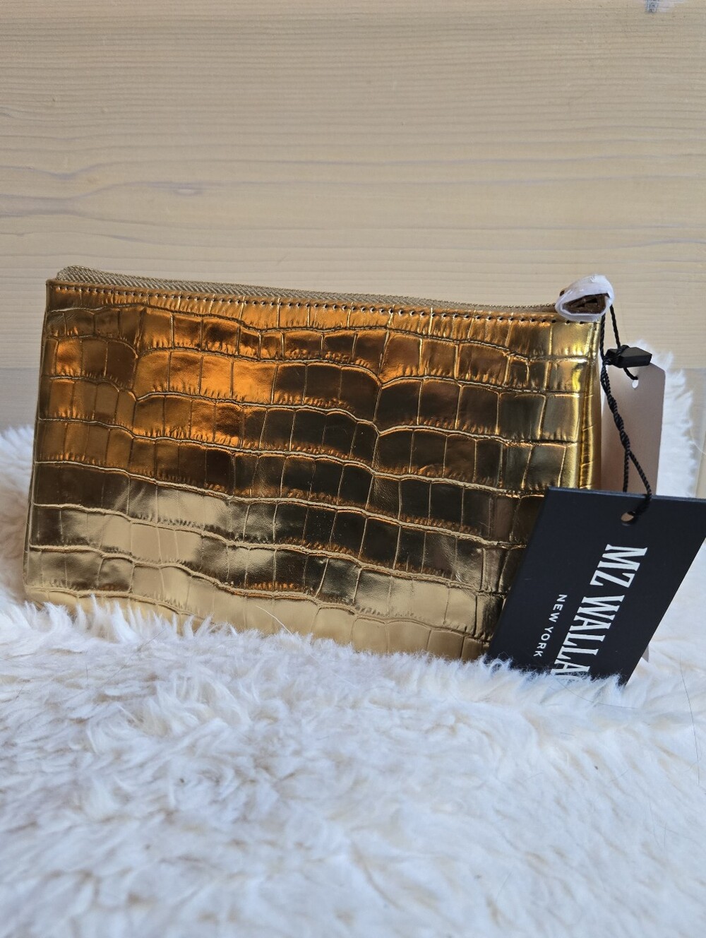 NWT MZ Wallace LEATHER Gold Croc Effect Medium Luna Cosmetic - Picture 8 of 9